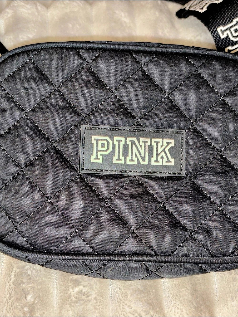 PINK Quilted Cosmetic Pouch in Black Like New